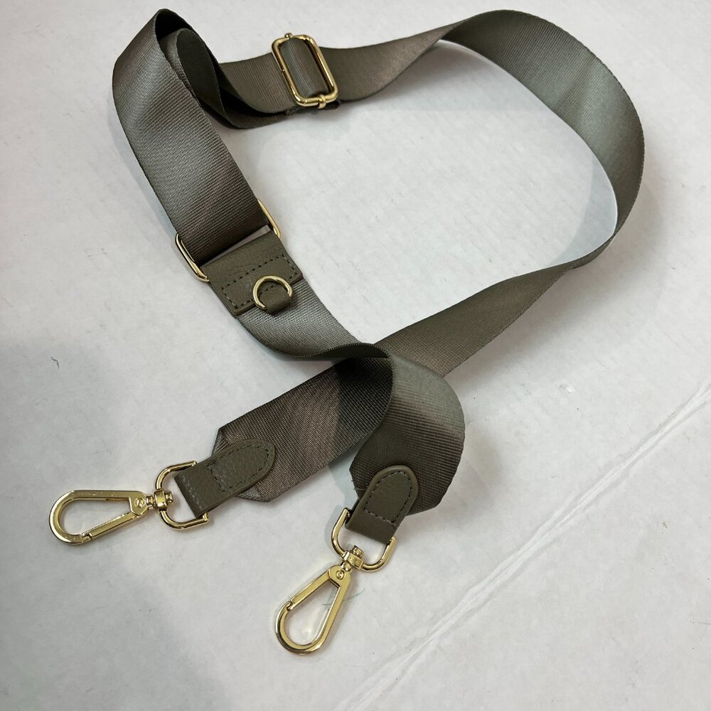 Adjustable detachable strap, taupe/Gray with gold hardware, 1.5" wide x 41" - Picture 2 of 2